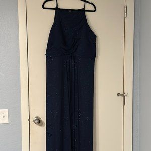 Navy blue sequins floor length bridesmaid gown